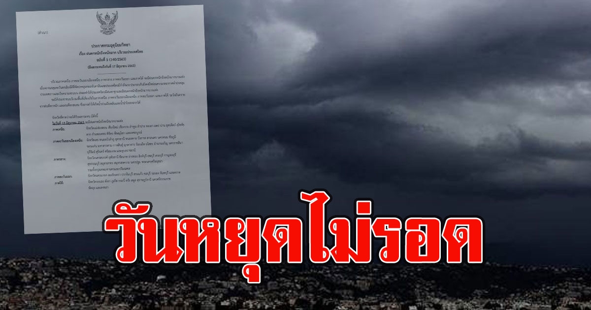 วันหยุดไม่รอด เตือน 1–2 พ.ค.ระวังอันตรายจากฝนฟ้าคะนอง ลมกระโชกแรง