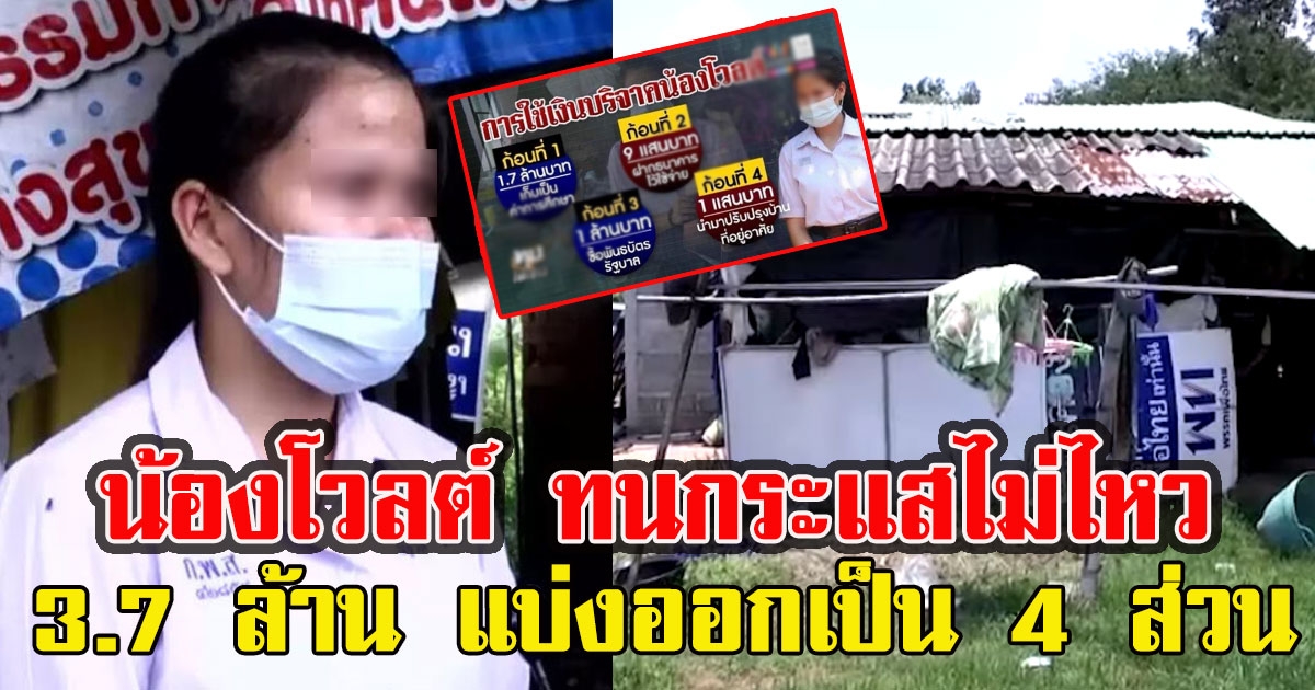 น้องโวลต์ ทนกระแสไม่ไหว จัดการเงิน 3.7 ล้าน แบ่งออกเป็น 4 ส่วน