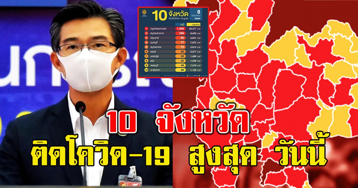 10 จังหวัดติดสูงสุด วันนี้