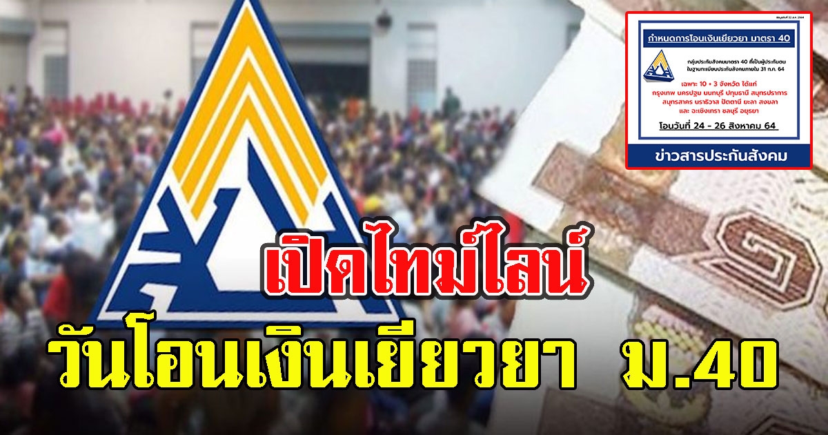 เปิดไทม์ไลน์ ประกันสังคม โอนเงินเยียวยา ผู้ประกันตน ม.40