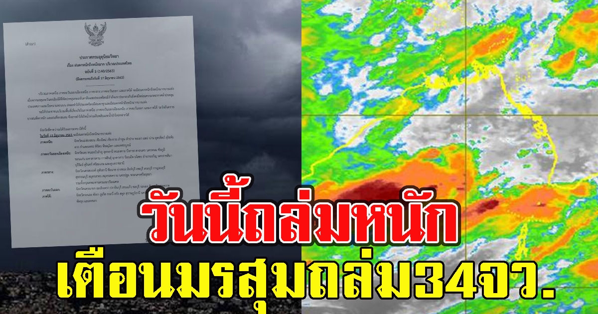 วันนี้ถล่มหนัก กรมอุตุฯ เตือนมรสุมถล่ม34จว.