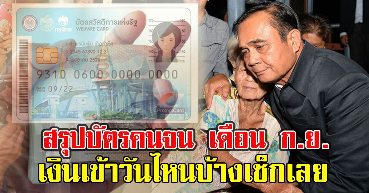 เงินเข้าวันไหนบ้างเช็กเลย สรุป บัตรสวัสดิการแห่งรัฐ เดือน ก.ย.