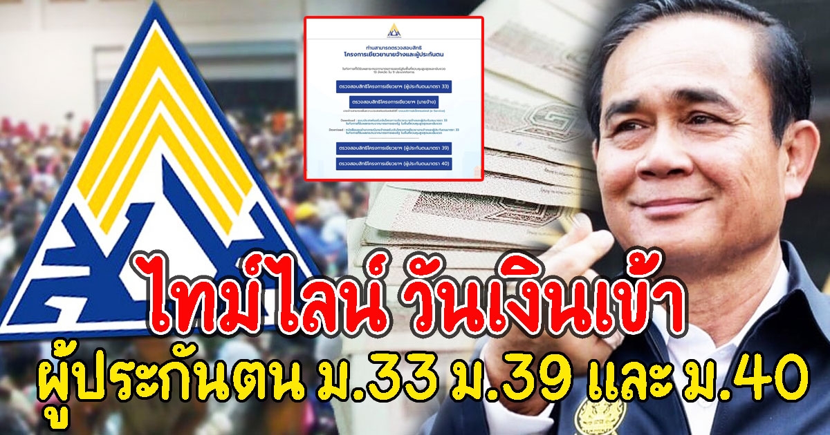 เปิดไทม์ไลน์ วันเงินเข้า ผู้ประกันตน ม.33 ม.39 และ ม.40
