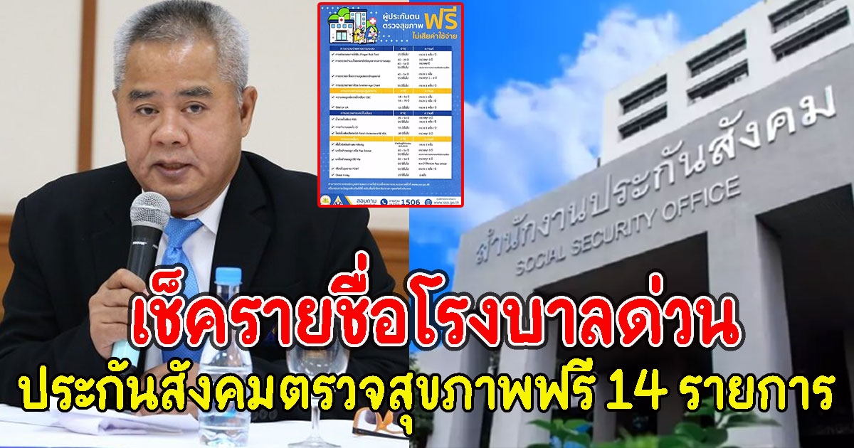 ประกันสังคมให้ผู้ประกันตน ตรวจสุขภาพฟรี 14 รายการ