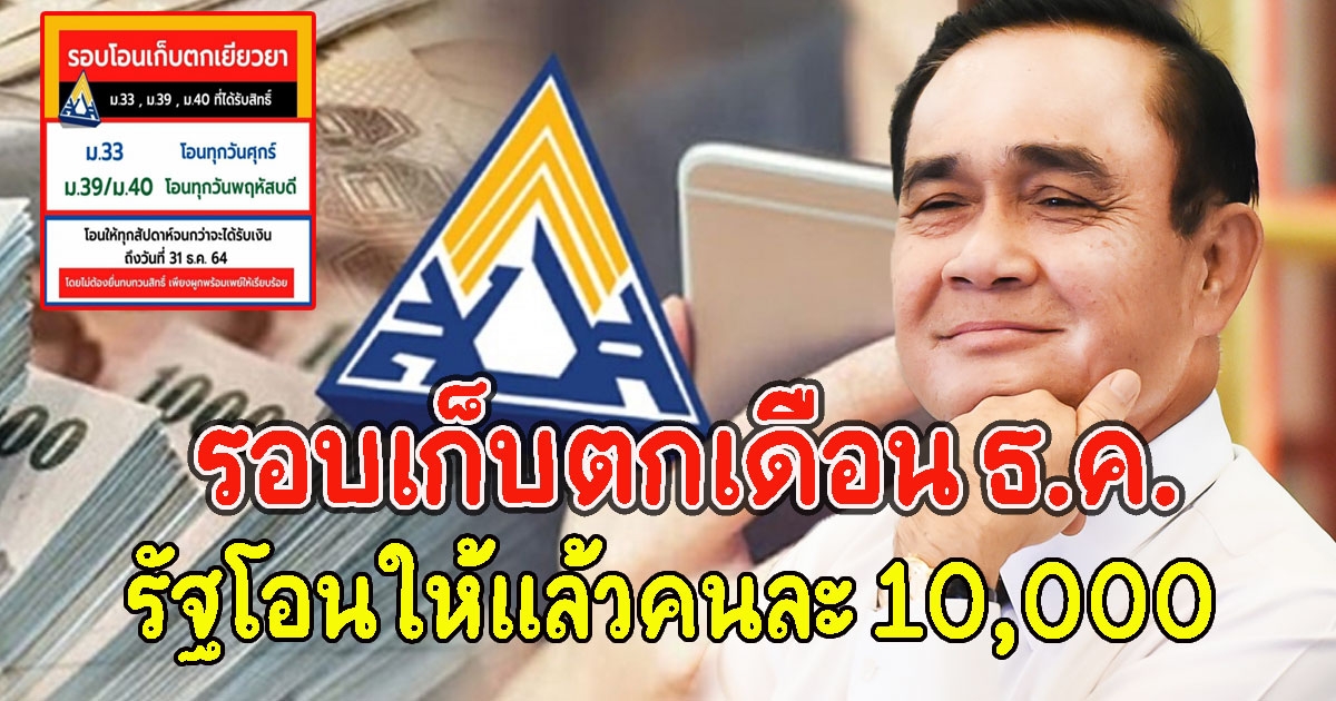 เช็กด่วน ผู้ประกันตนรอบเก็บตกเดือน ธ.ค. รัฐโอนให้แล้วคนละ 10,000