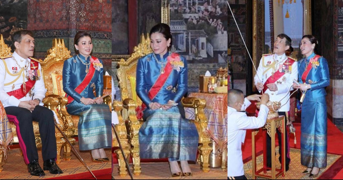 งดงาม พระราชินี ทรงฉลองพระองค์ผ้าไหมยกดอกลายเกล็ดแก้วถมเกสร