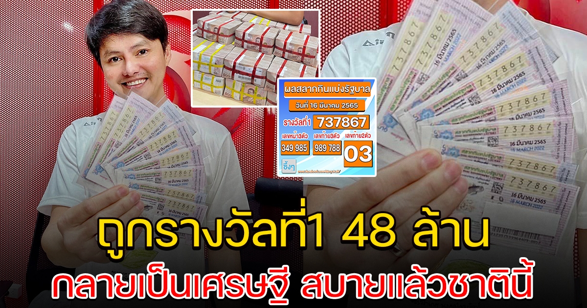 เฮลั่น ถูกรางวัลที่ 1 รับ 48 ล้าน