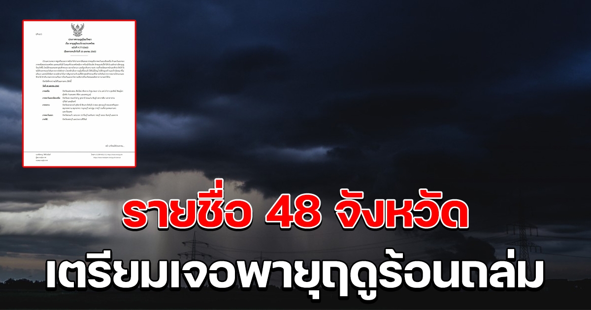 รายชื่อ 48 จังหวัด เตรียมเจอพายุฤดูร้อน