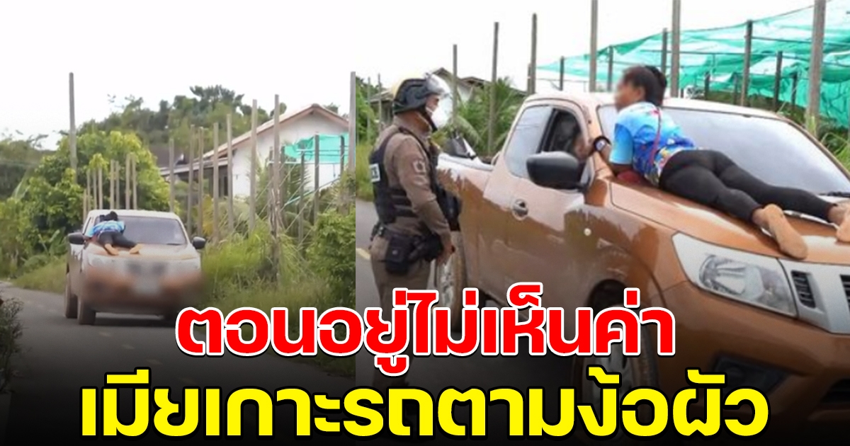 ตอนอยู่ไม่เห็นค่า ผัวน้อยใจขับกระบะหนี เมียโดดเกาะตามง้อ