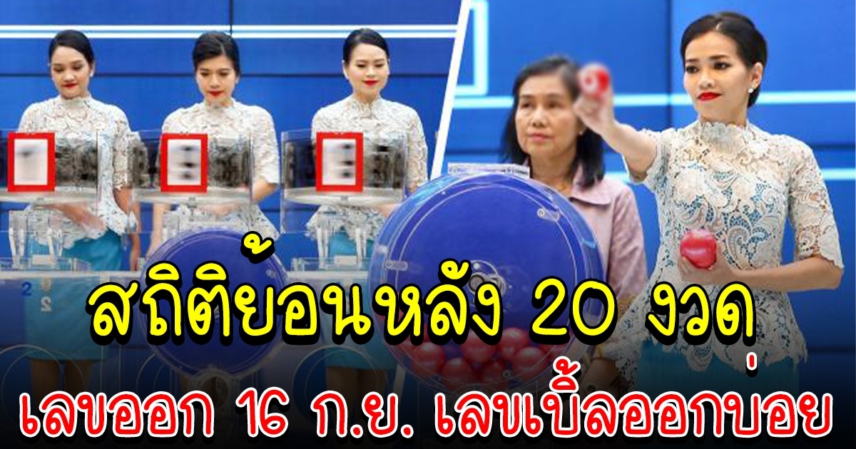สถิติย้อนหลัง 20 งวด เลขออก วันที่ 16 ก.ย. พบเลขเบิ้ลออกบ่อย