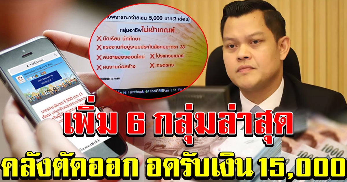 คลังประกาศด่วน เพิ่ม 6 กลุ่มล่าสุด โดนตัดออก อดรับเงิน 15000