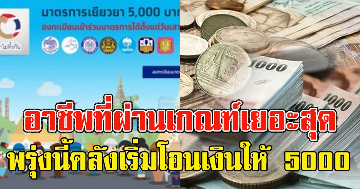 อาชีพที่ผ่านเกณฑ์เยอะสุด พรุ่งนี้คลังเริ่มโอนเงินให้ 5000 บาท ชุดแรก 1.6 ล้านคน