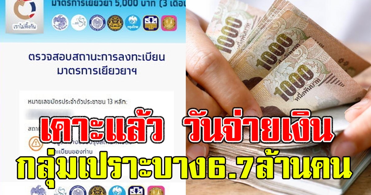 เคาะแล้ว วันจ่ายเงินกลุ่มเปราะบาง6.7ล้านคน