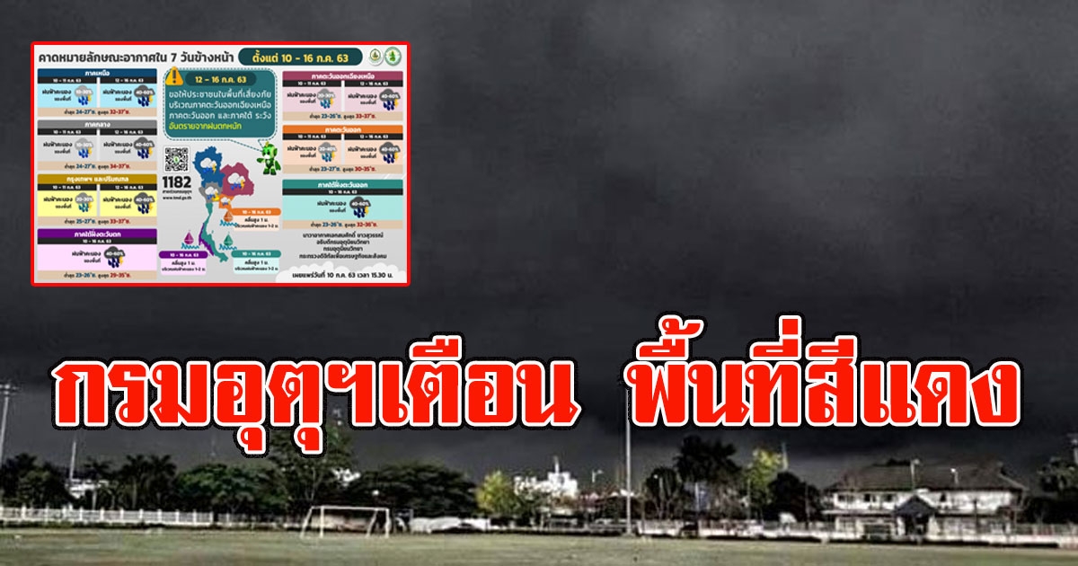 กรมอุตุฯเตือน พื้นที่สีแดง ระวังฝนตกหนัก