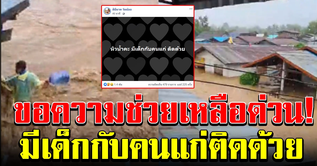 สาวโพสต์ ขอความช่วยเหลือด่วน น้ำท่วมไม่ทันตั้งตัว มีเด็กกับคนแก่ติดด้วย