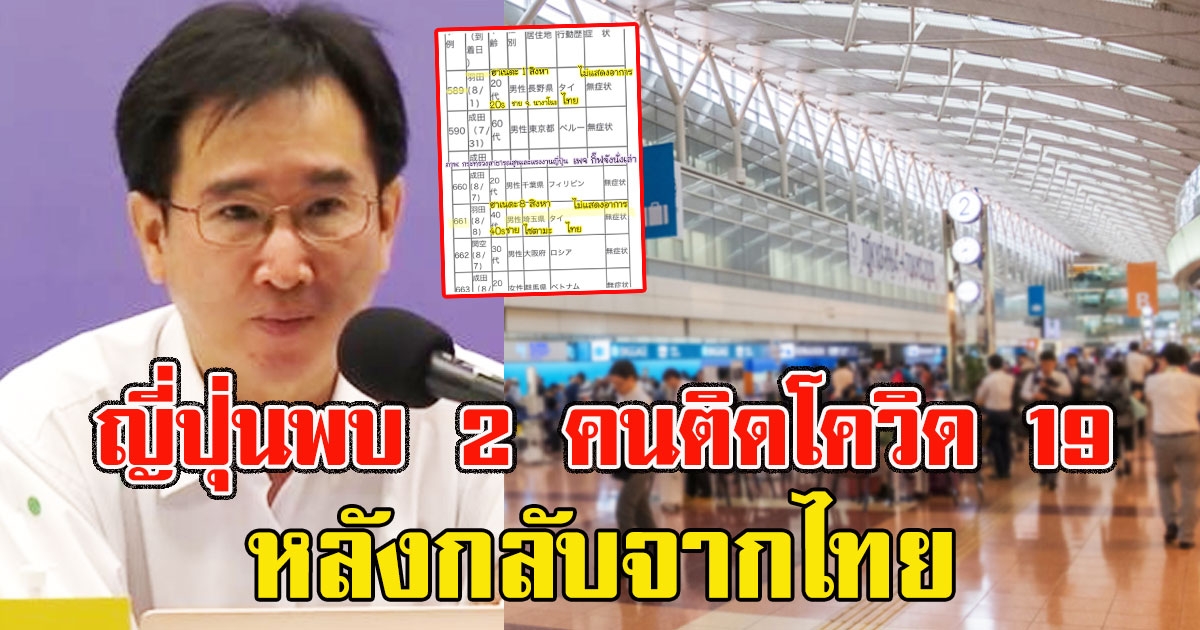 ญี่ปุ่นพบ 2 คนติดโควิด 19 หลังกลับจากไทย ไม่รู้ติดจากไหน