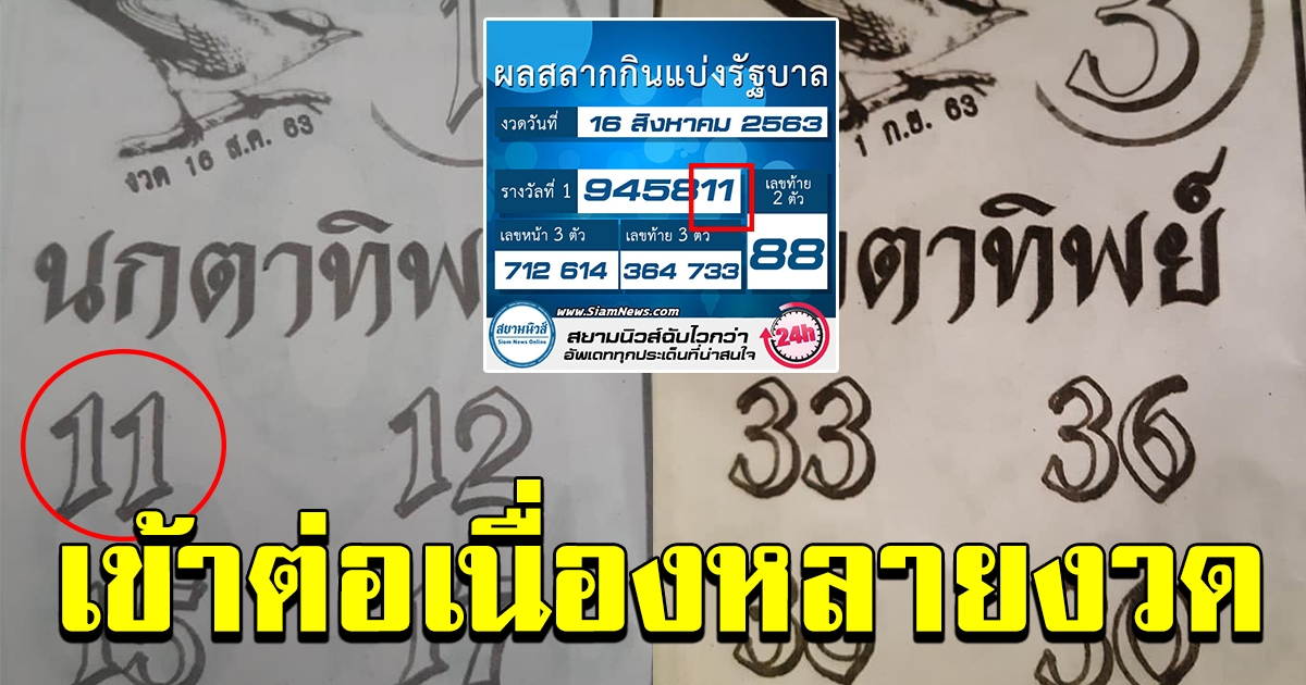 เลขเด็ด หวยซองดัง นกตาทิพย์ งวด 1 กันยายน 63 ให้ถูกมาแล้วหลายงวดติด