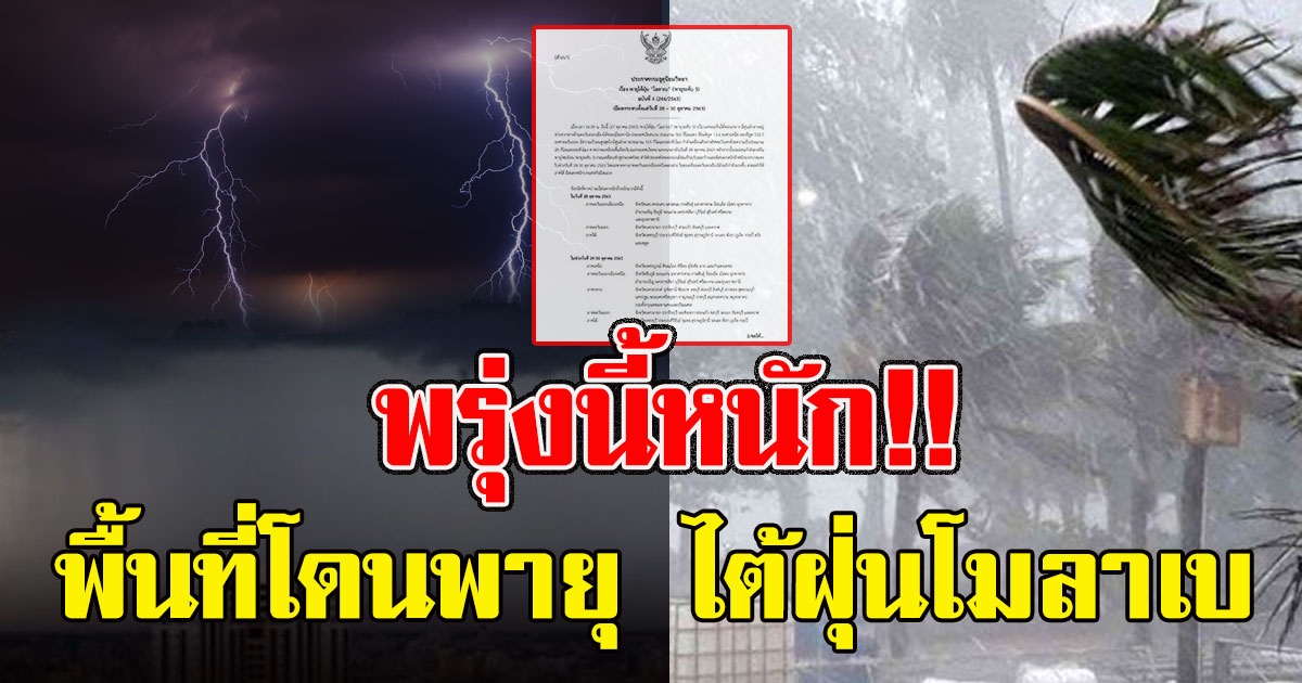 พรุ่งนี้หนัก เปิดพื้นที่เสี่ยง โดนพายุ ไต้ฝุ่นโมลาเบถล่ม