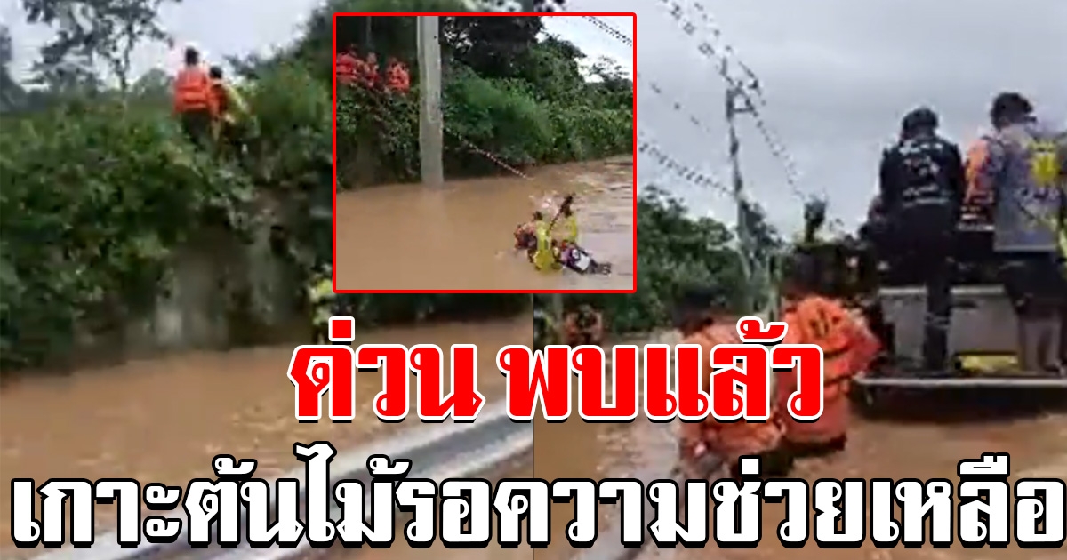 ด่วน พบแล้ว จนท.กู้ภัย ถูกน้ำป่าซัด เกาะต้นไม้รอความช่วยเหลือ