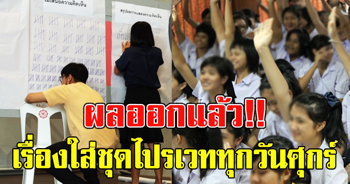 ผลออกแล้ว เผยโผล เรื่องใส่ชุดไปรเวททุกวันศุกร์