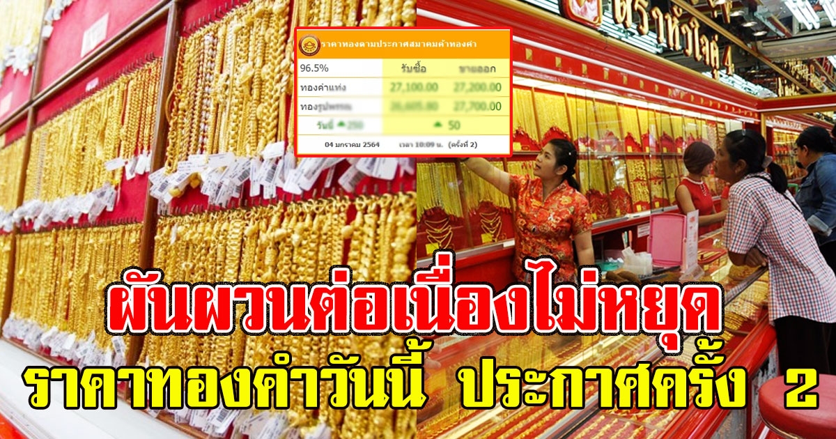 ผันผวนต่อเนื่องไม่หยุด ราคาทองคำวันนี้ ประกาศครั้ง 2