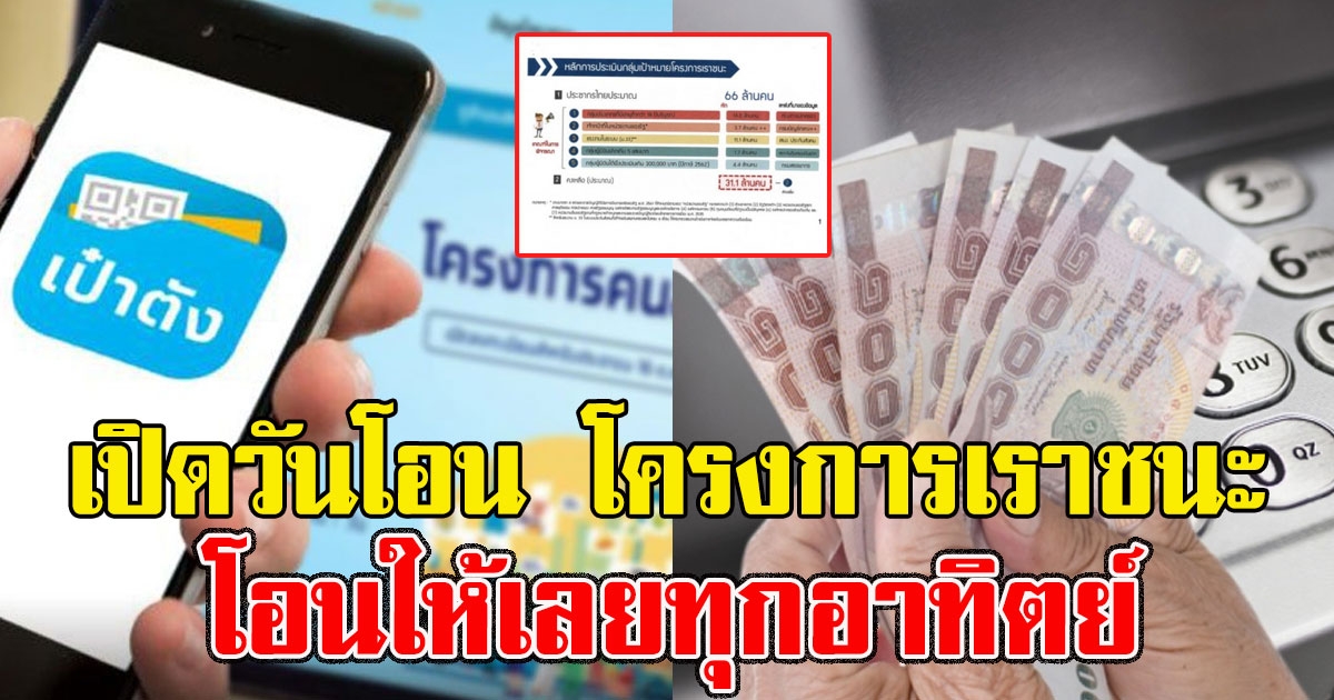 เปิดวันโอน โครงการเราชนะ โอนเข้าเป๋าตัง โอนให้เลยทุกอาทิตย์