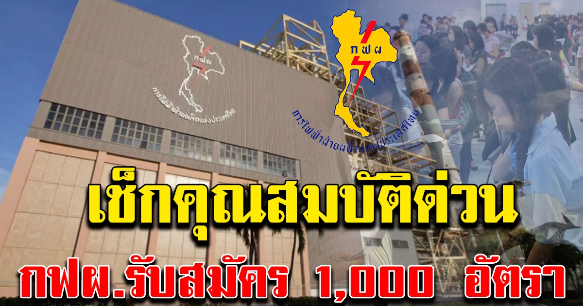 กฟผ. รับสมัครงาน กว่า 1,000 อัตรา