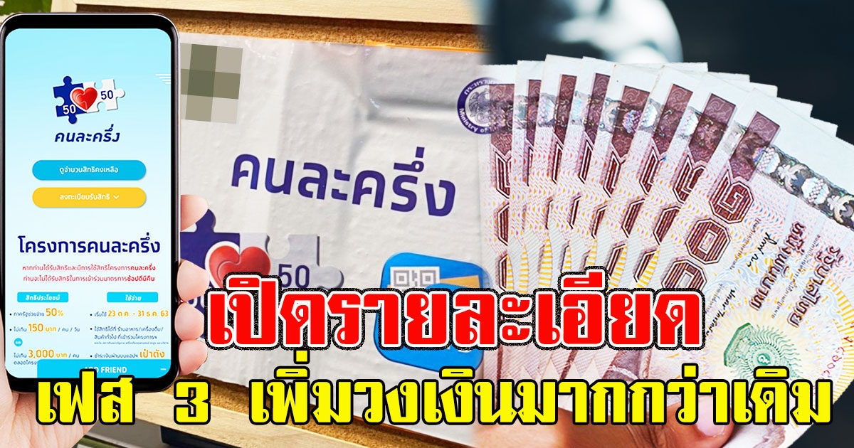 เปิดรายละเอียด คนละครึ่ง เฟส 3 เพิ่มวงเงินมากกว่าเดิม