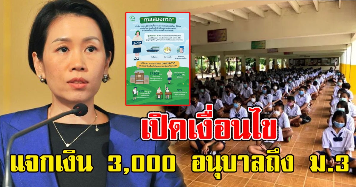เปิดเงื่อนไข แจกเงิน 3,000 อนุบาลถึง ม.3